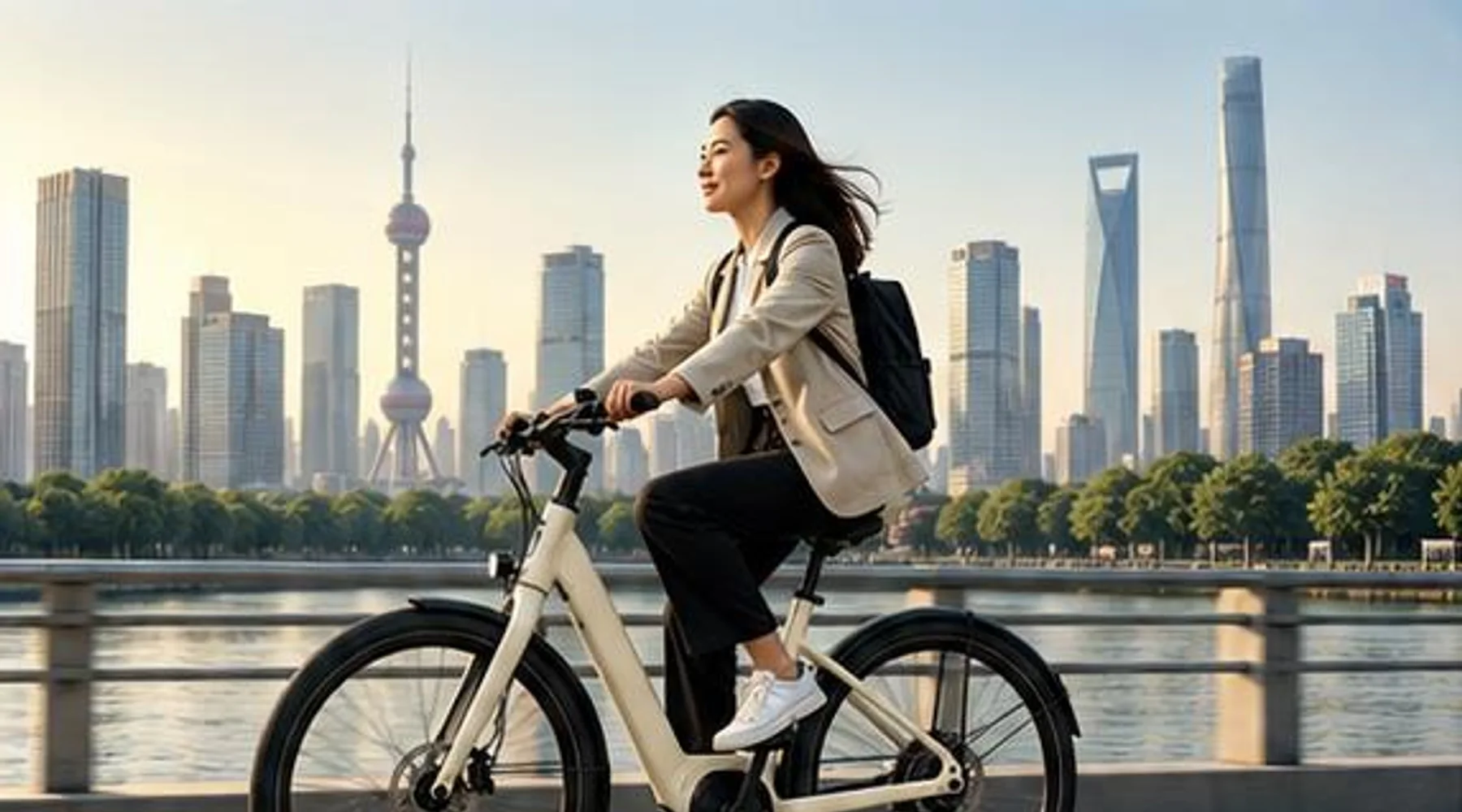 Rider commuting on a modern electric bicycle