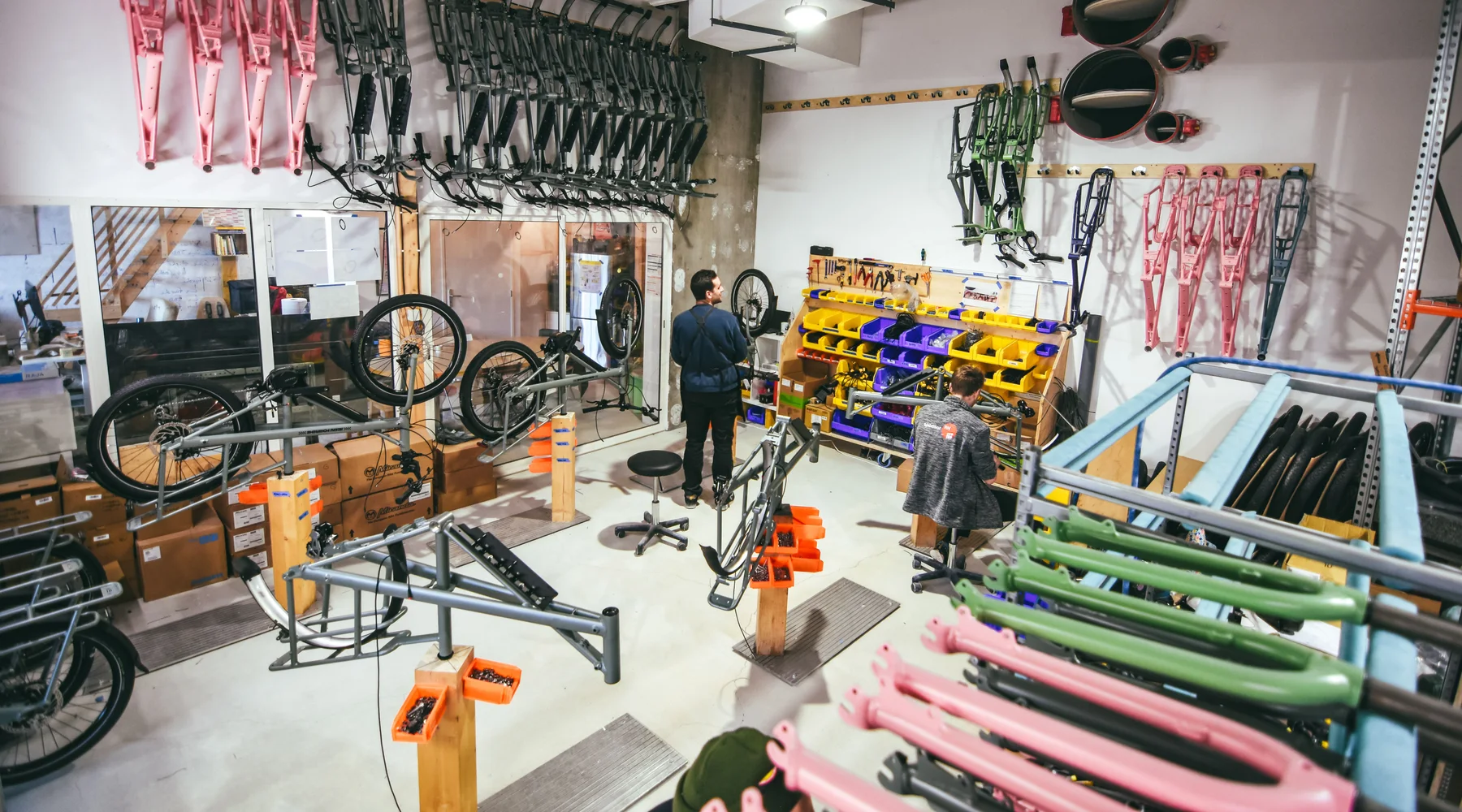 Bicycle frames and assembly workstations