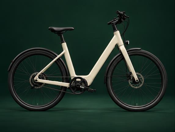 Cream electric commuter bicycle